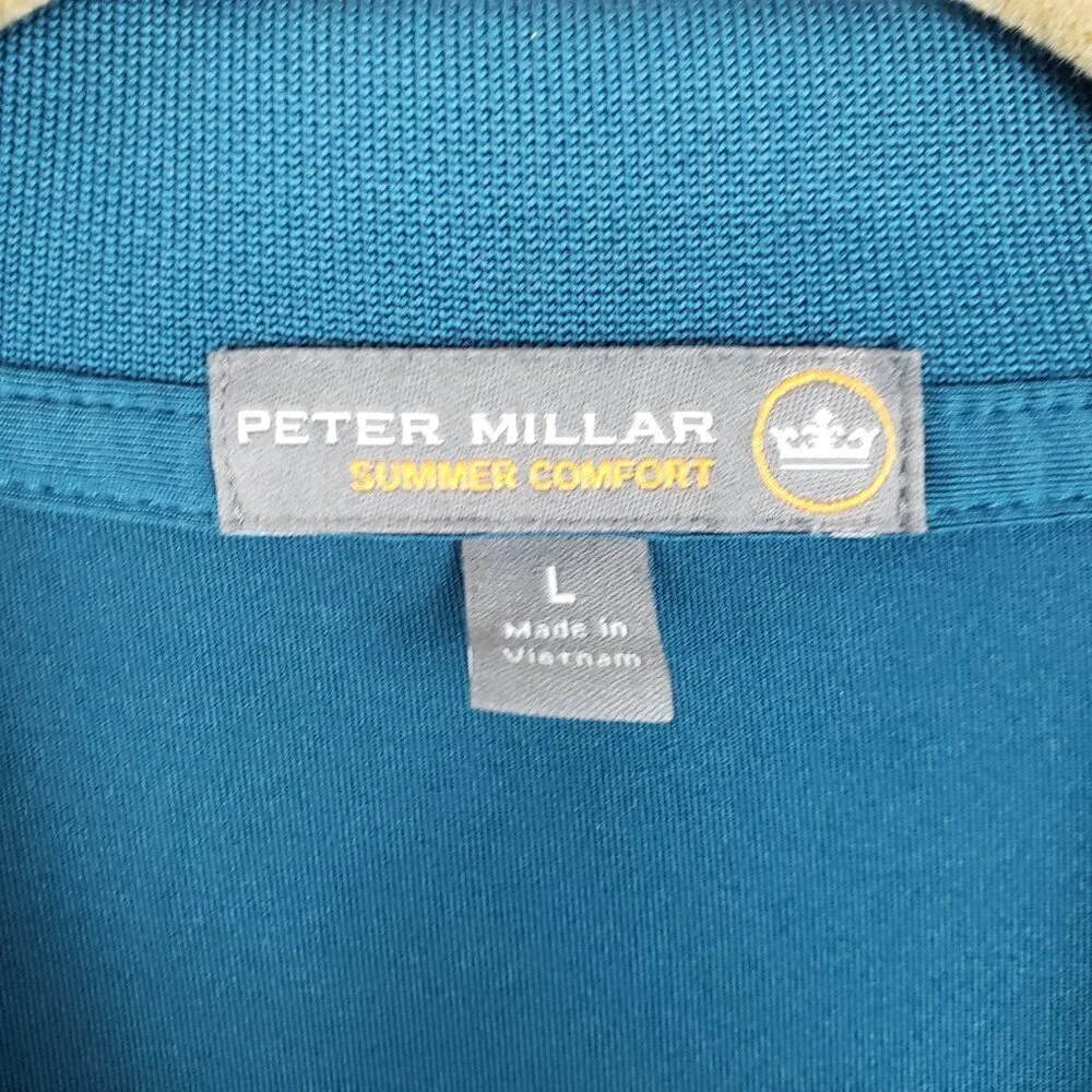 Peter Millar Summer Comfort Polo Shirt L Teal Ridge at Back Brook Golf Mens